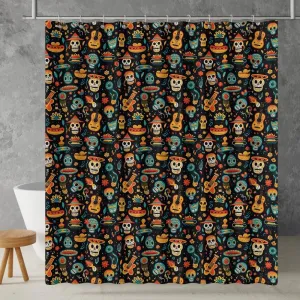 Colorful Mexican Day of the Dead Shower Curtain |Lightweight 100% Polyester, Water and Mildew Resistant, Multiple sizes with Hooks