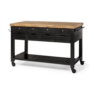 Columbia Large Kitchen Island Black Wood | Rectangle