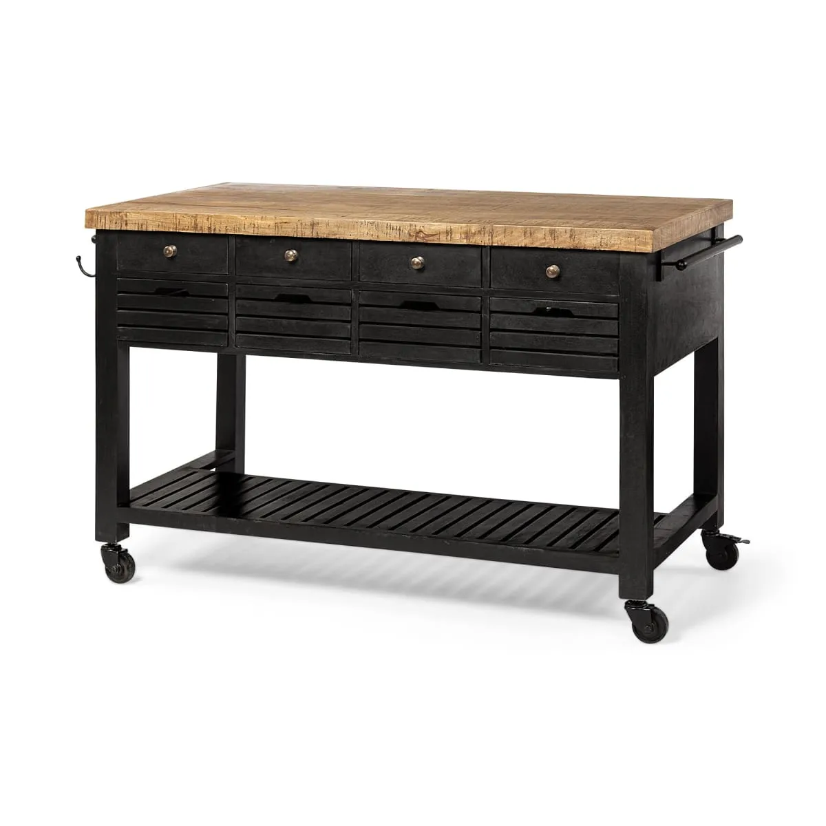 Columbia Large Kitchen Island Black Wood | Rectangle