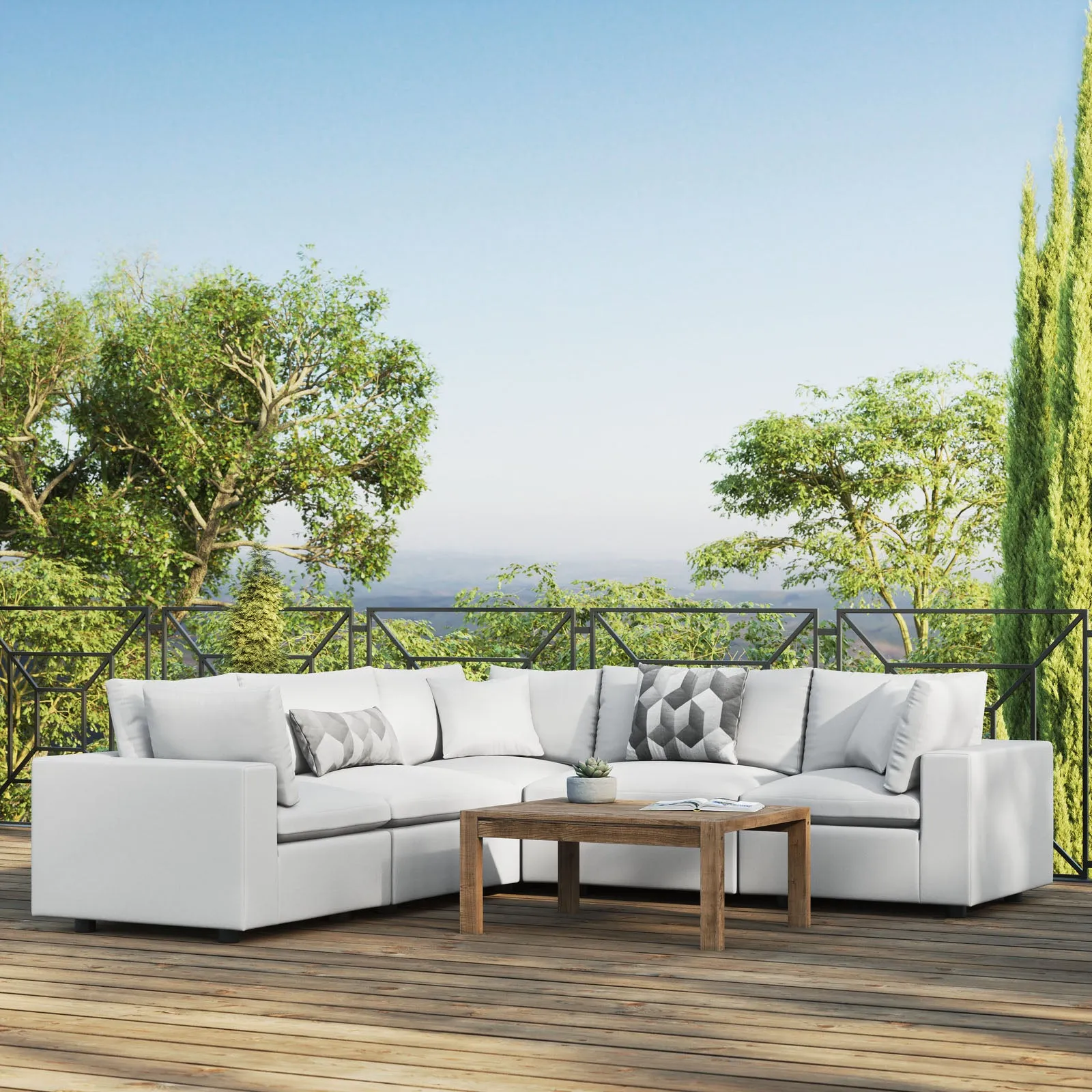 Commix 5-Piece Outdoor Patio Sectional Sofa White EEI-5589-WHI