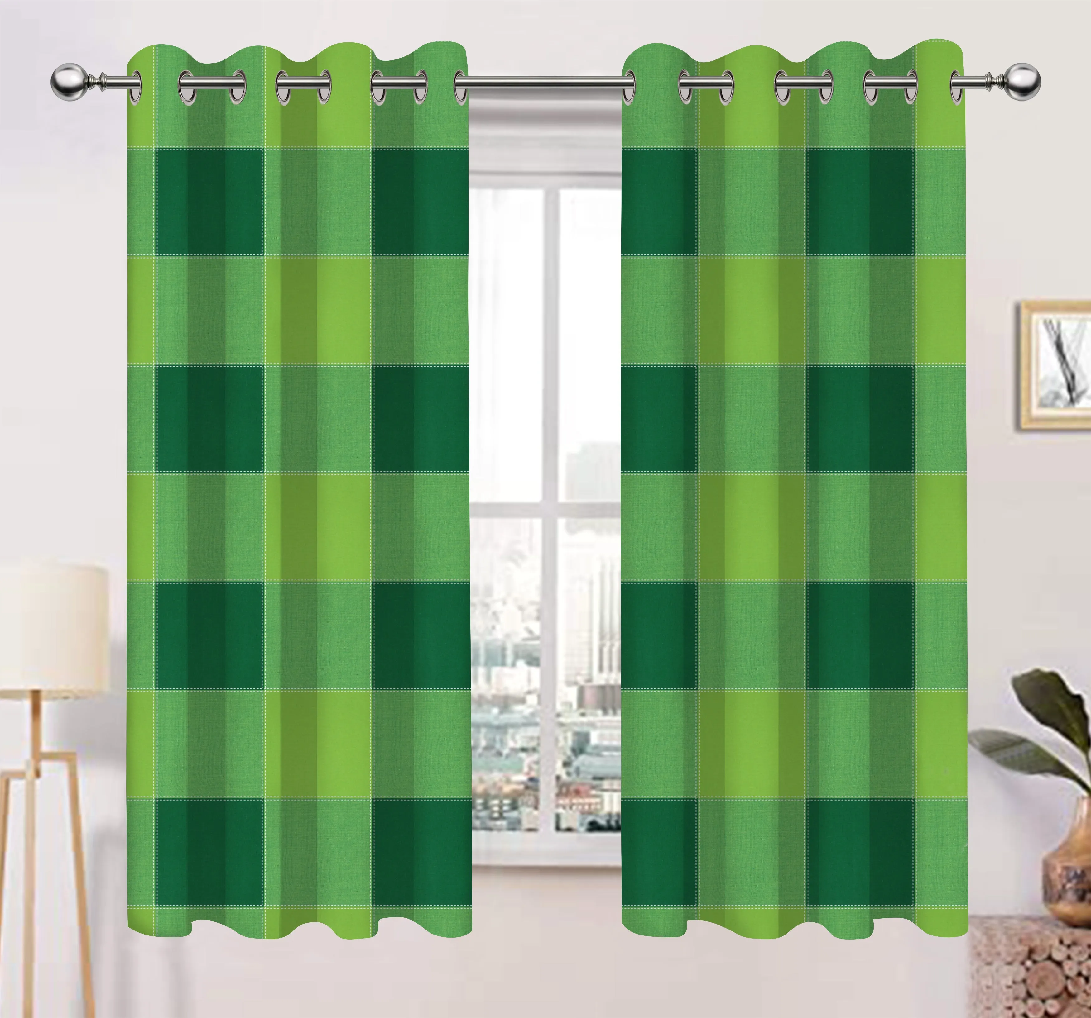 Cotton 4 Way Dobby Green 7ft Door Curtains Pack Of 2