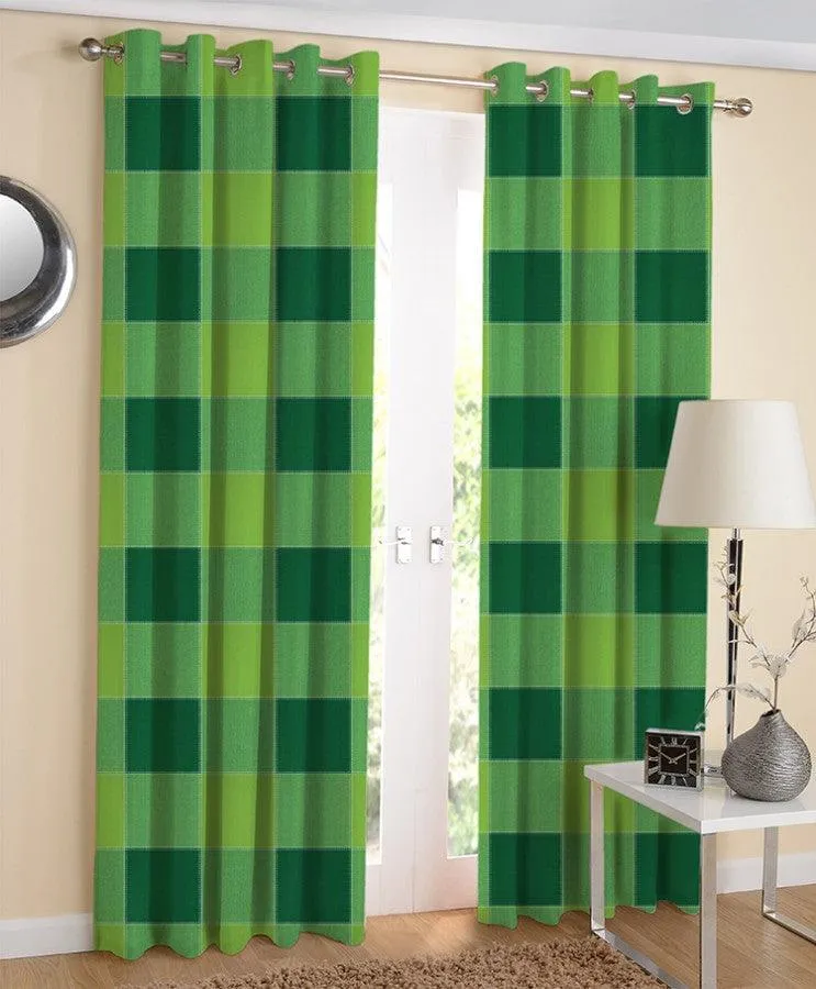 Cotton 4 Way Dobby Green 7ft Door Curtains Pack Of 2