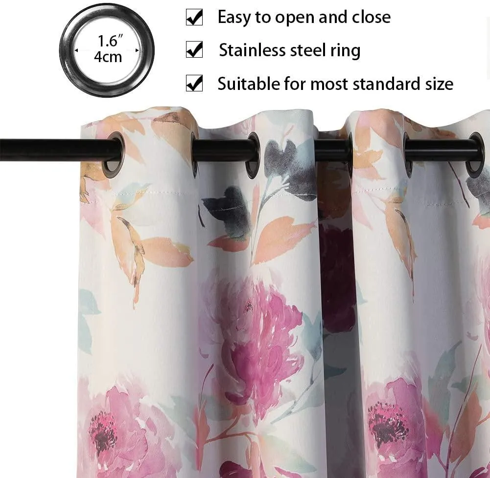 Digital Printed Curtain, Room darkening/Blackout Curtain, Curtain for french window, curtain for door, Pack of 2 Curtains, Floral Sketch Pink