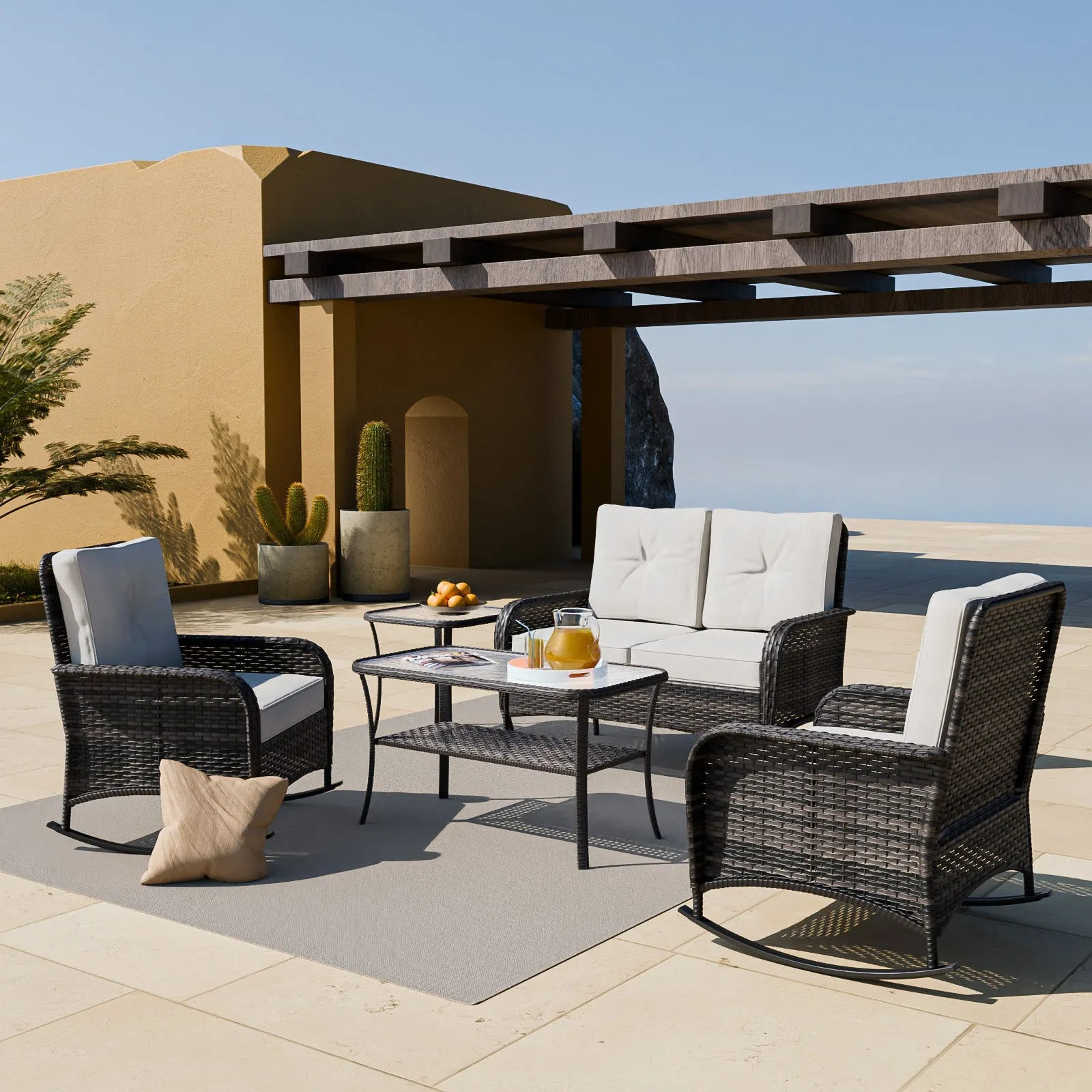 EAGLE PEAK 5pc Rattan Outdoor Patio Conversation Set