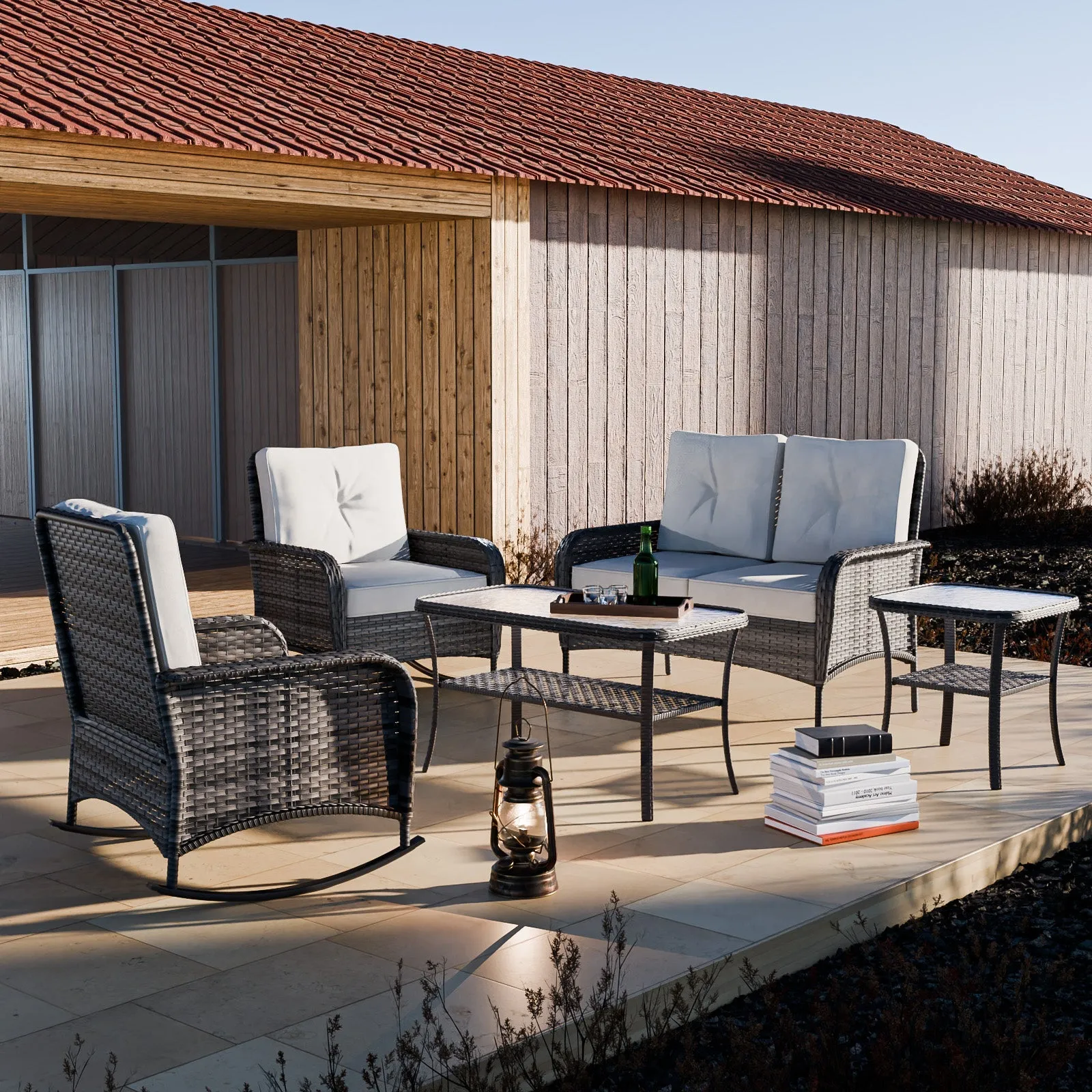 EAGLE PEAK 5pc Rattan Outdoor Patio Conversation Set