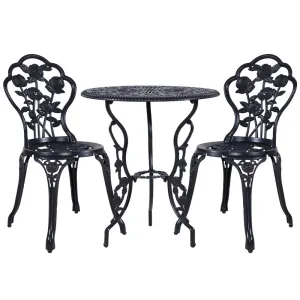 Gardeon 3PC Outdoor Setting Cast Aluminium Bistro Table Chair Patio Black