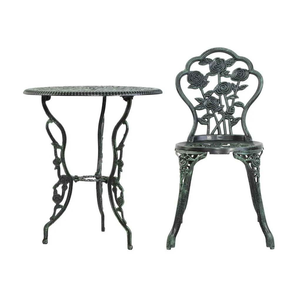 Gardeon Outdoor Furniture Chairs Table 3pc Aluminium Bistro Green