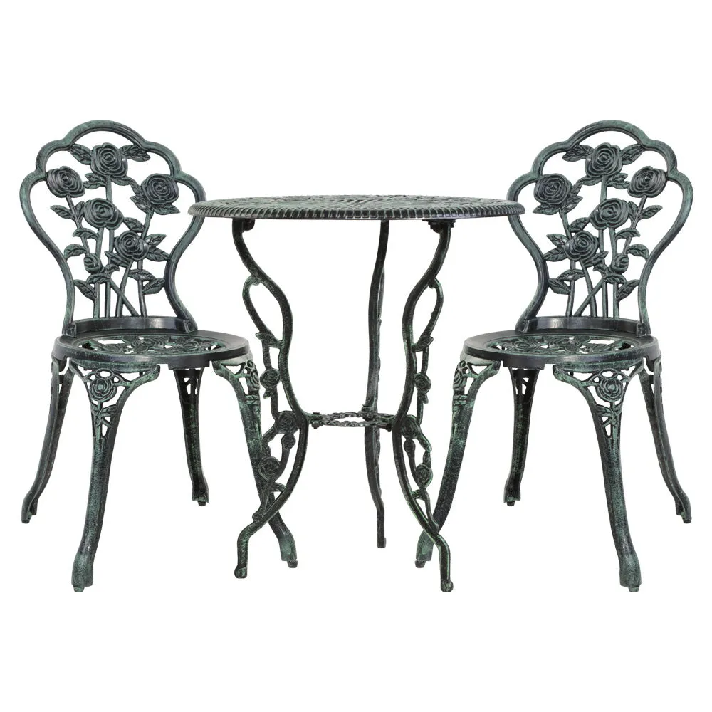 Gardeon Outdoor Furniture Chairs Table 3pc Aluminium Bistro Green