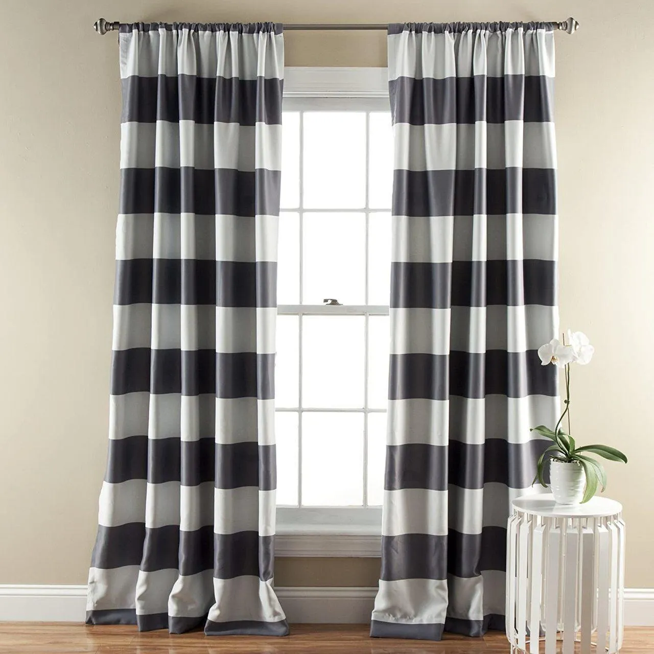 Grey Stripe Room Darkening 52 X 84 Inch Window Curtain ( Set of 2 )