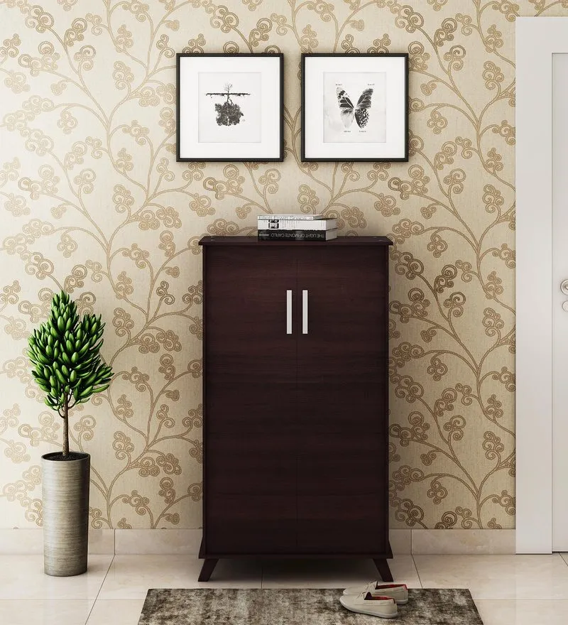 Hexa 2 Door Shoe Cabinet In Columbia Walnut Finish