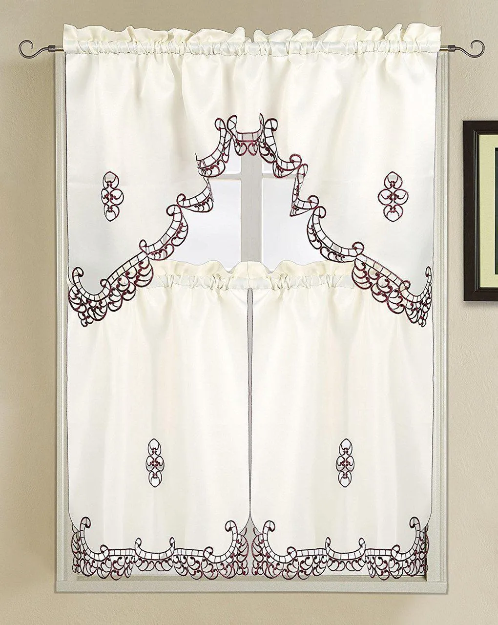 Holland Luxury Embroidered and Hand Cutwork Kitchen Curtain