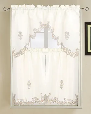 Holland Luxury Embroidered and Hand Cutwork Kitchen Curtain