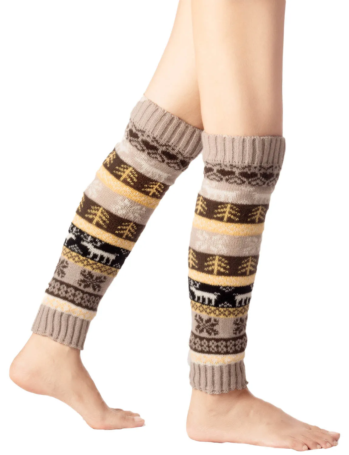 iB-iP Women's Ballet Dancer Stitching Holiday Pattern Stretchy Leg Warmer