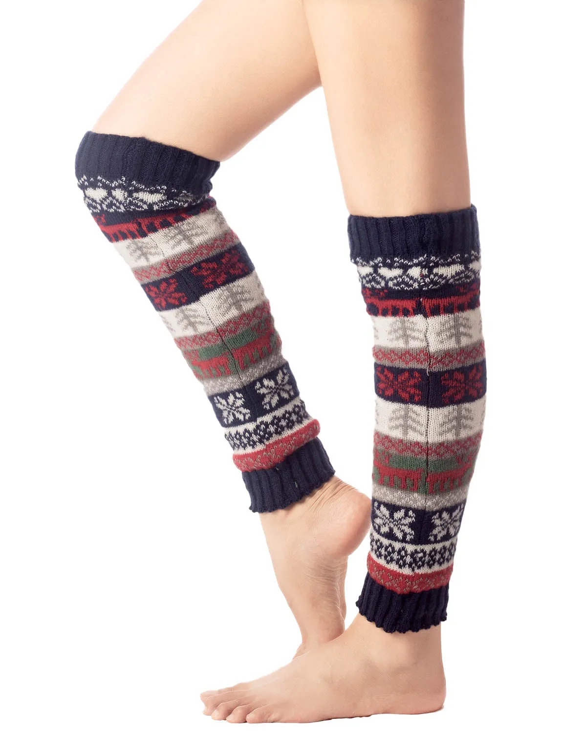 iB-iP Women's Ballet Dancer Stitching Holiday Pattern Stretchy Leg Warmer