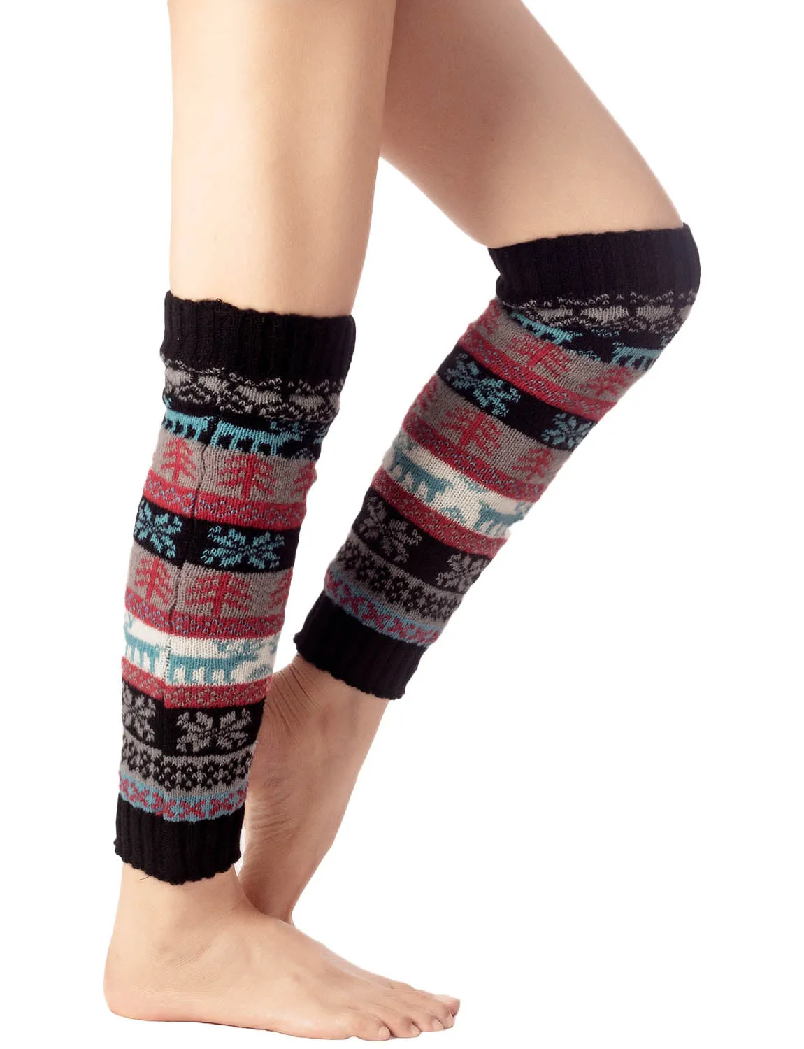 iB-iP Women's Ballet Dancer Stitching Holiday Pattern Stretchy Leg Warmer