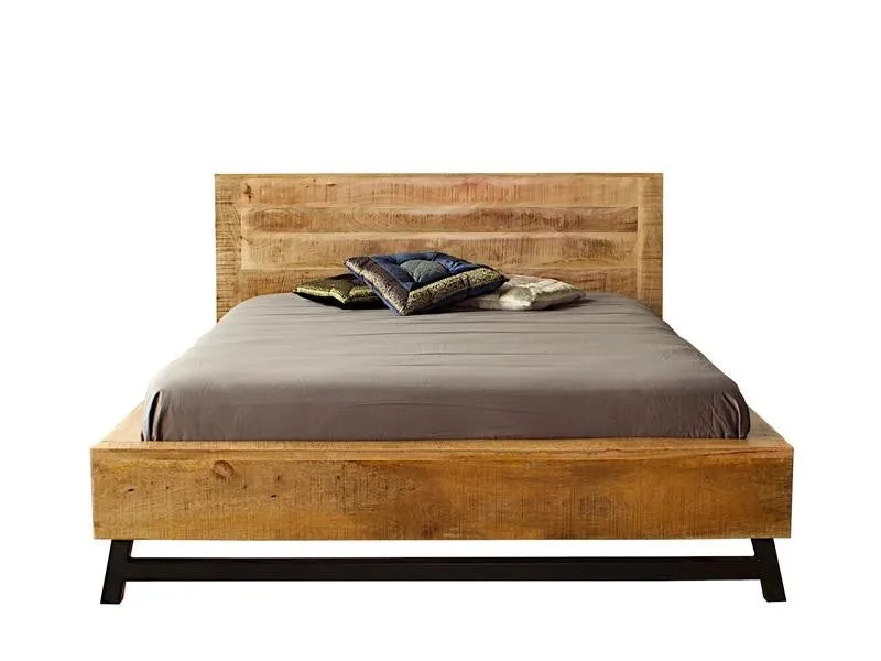 Industrial Metal Legs Retro King Size Bed Natural