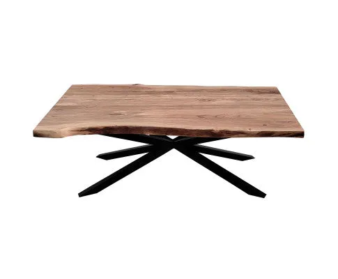 Lantana Coffee Table 130cm Live Edge Solid Acacia Timber Wood Metal Leg -Natural