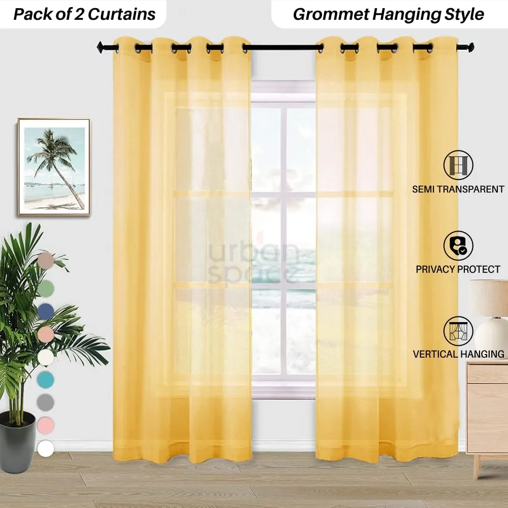 Linen textured Sheer Curtain for Living Room , Curtain for Bedroom, Pack of 2 Curtains - Yellow