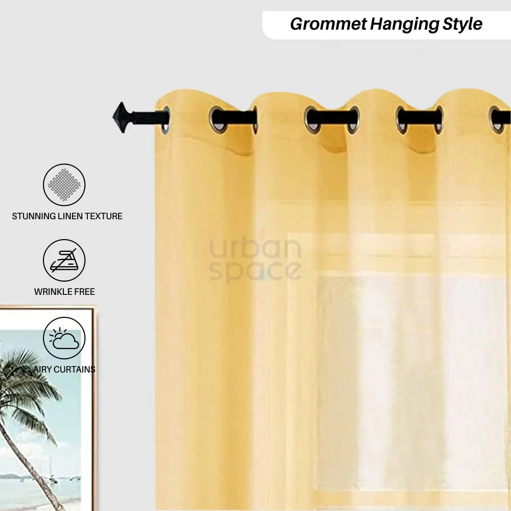 Linen textured Sheer Curtain for Living Room , Curtain for Bedroom, Pack of 2 Curtains - Yellow