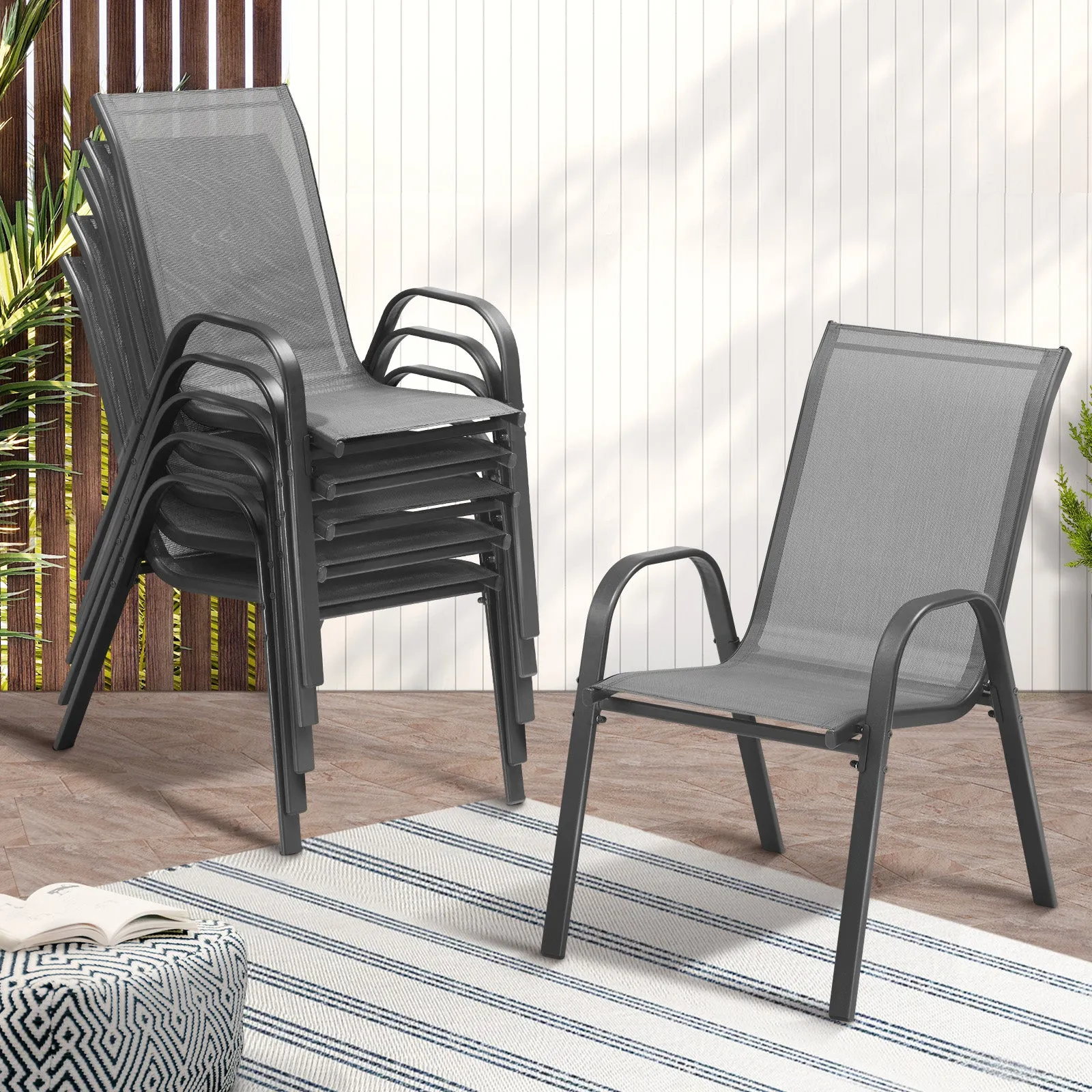 Livsip 6x Outdoor Stackable Chairs Patio Furniture Lounge Chair Bistro Set Grey