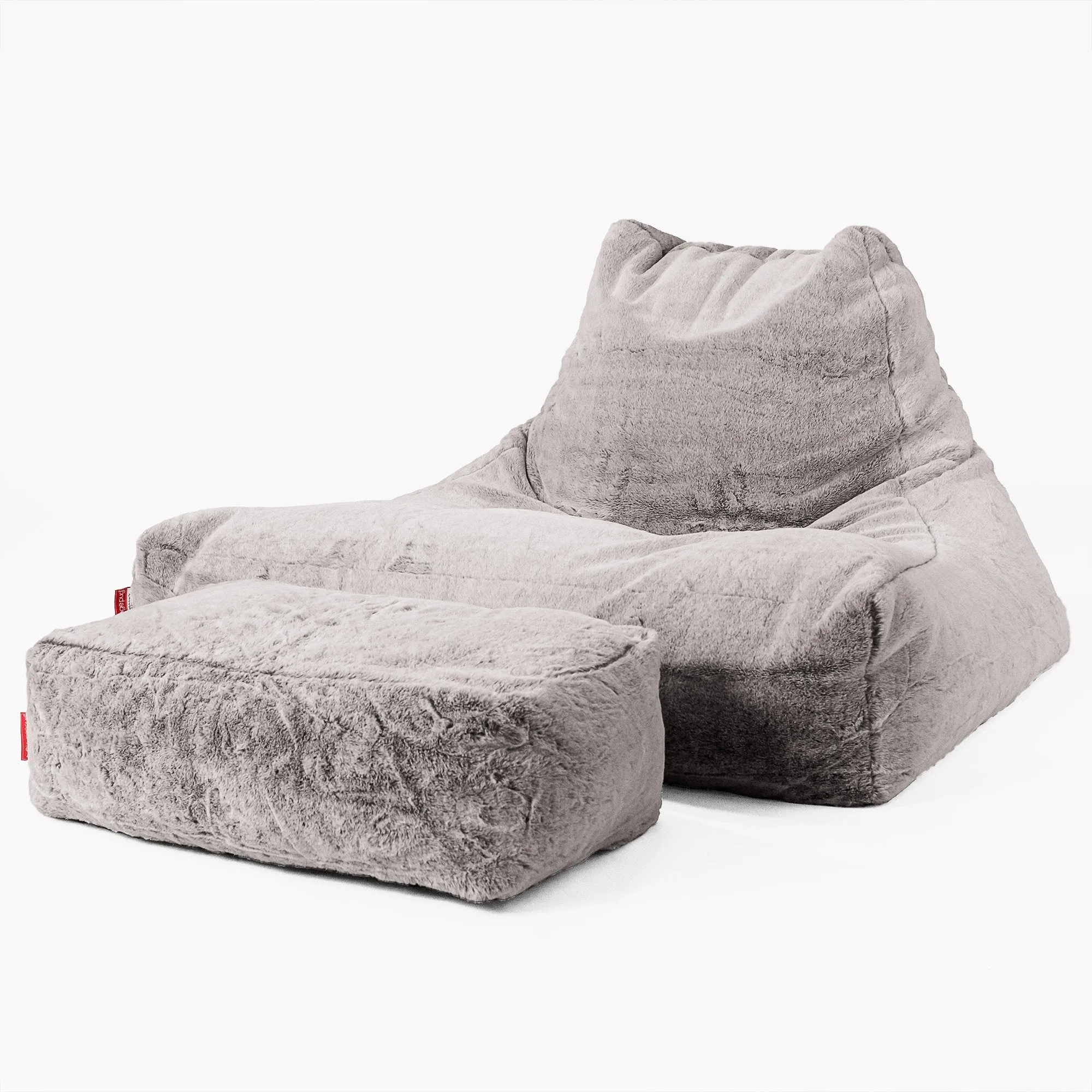 Mega Lounger Bean Bag - Fluffy Faux Fur Rabbit Light Grey