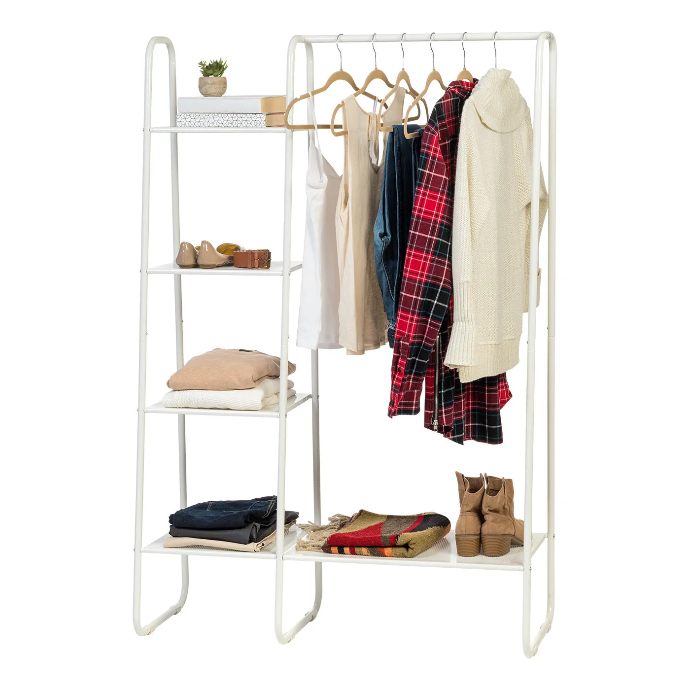 Metal Garment Rack with Metal Mesh Shelves