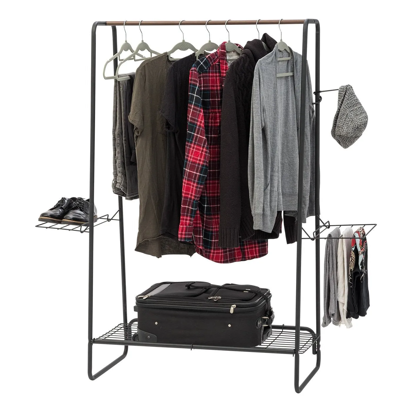 Metal Garment Rack with Wire Shelf - Large