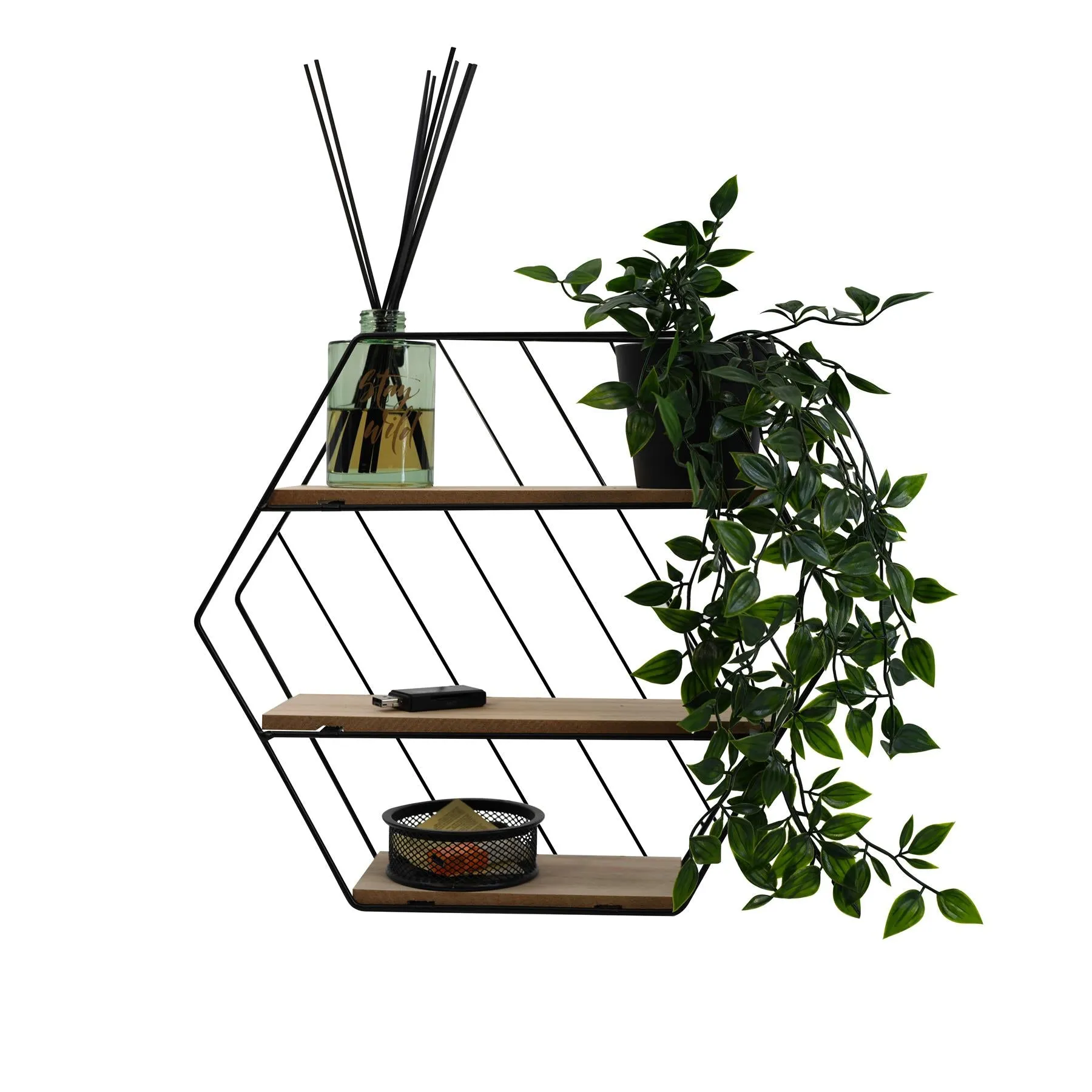 Modern Shelf of Metal Wire and Wood Perfect for Storaging Small Items