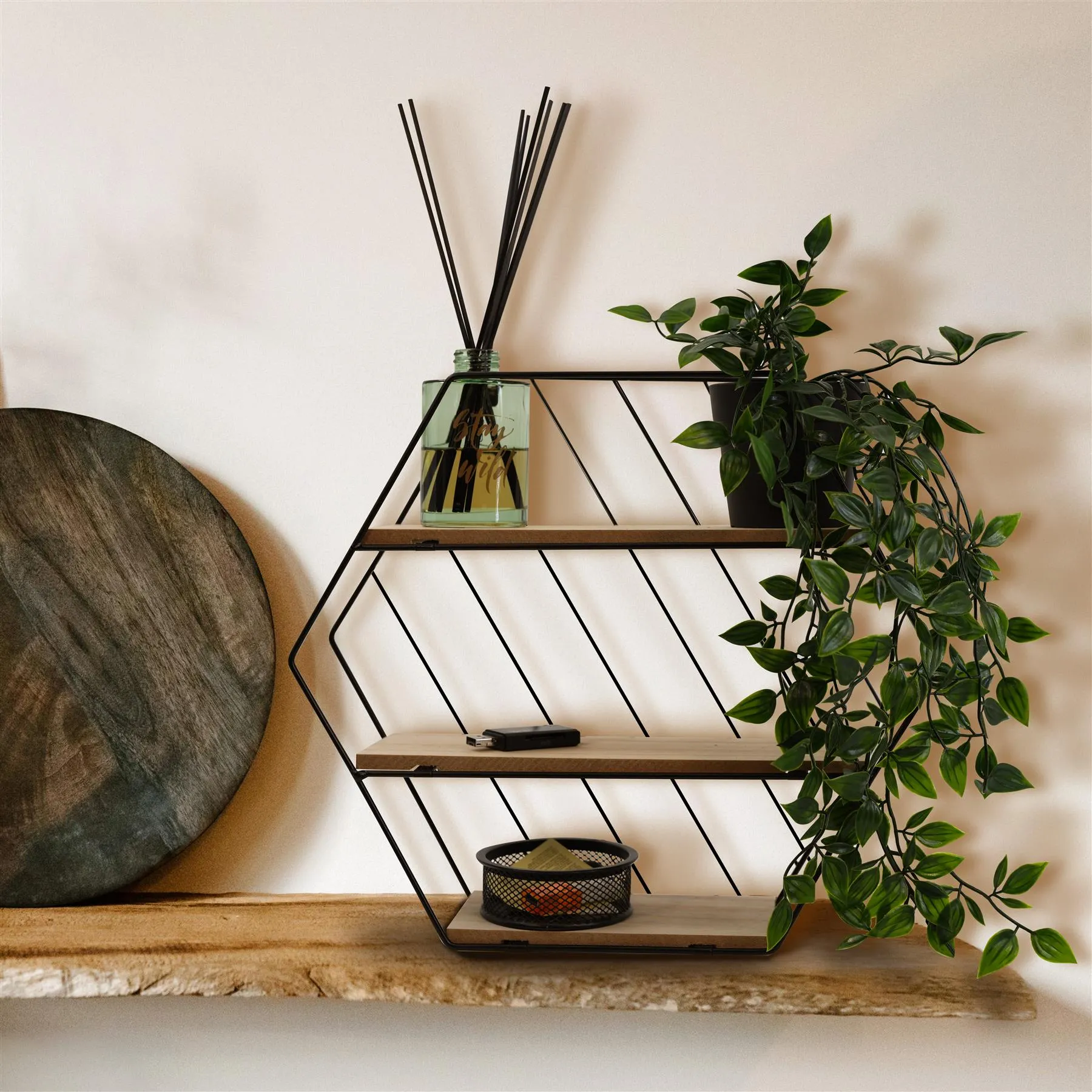 Modern Shelf of Metal Wire and Wood Perfect for Storaging Small Items