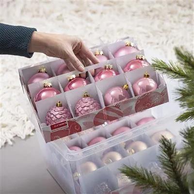 Nesta Christmas Storage Box 32L With Trays For 32 Baubles - Transparent Red-REDUCED 10%