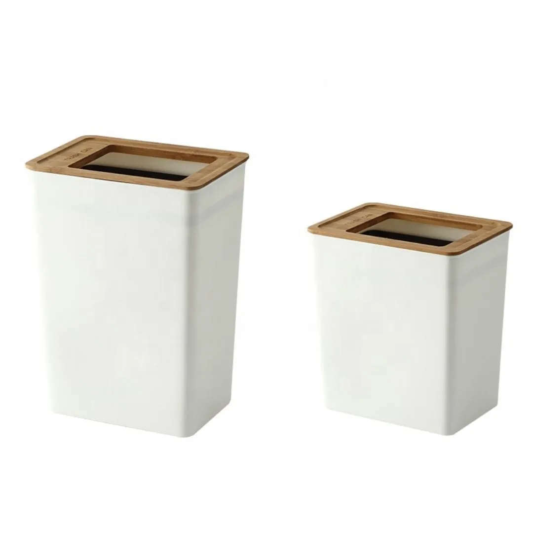 Nordic Style White   Wooden Lid Trash Bin 7L & 9L