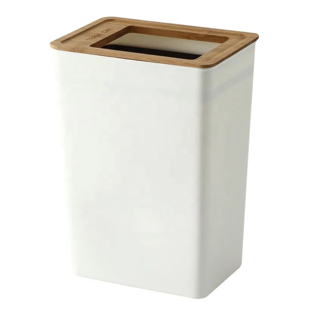 Nordic Style White   Wooden Lid Trash Bin 7L & 9L