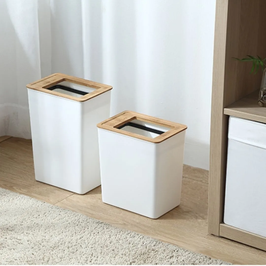 Nordic Style White   Wooden Lid Trash Bin 7L & 9L