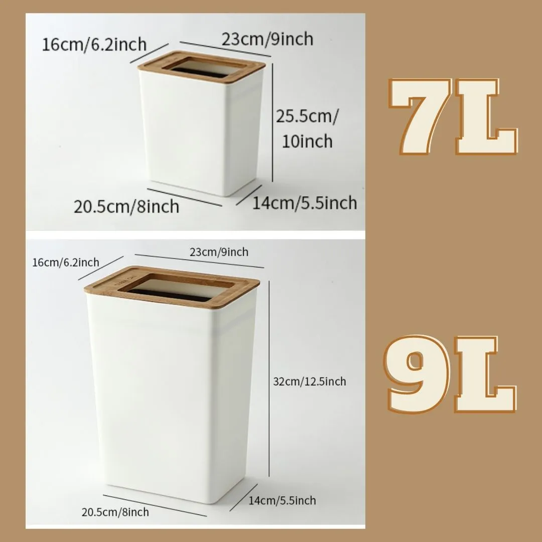 Nordic Style White   Wooden Lid Trash Bin 7L & 9L