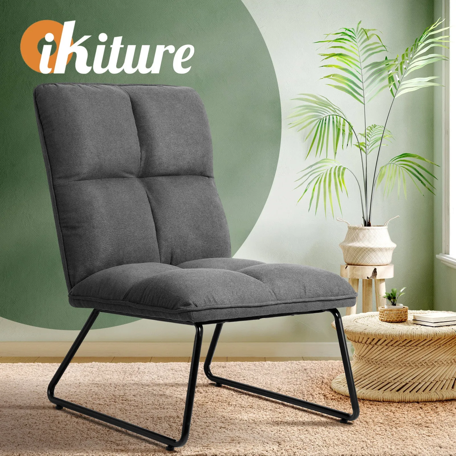 Oikiture Armchair Lounge Chair Accent Chairs Linen Fabric Upholstered Dark Grey