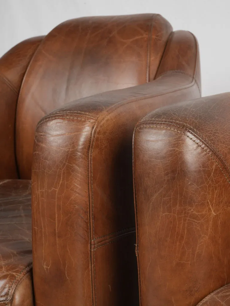 Pair of Vintage French Leather Club Chairs - Chocolate Brown