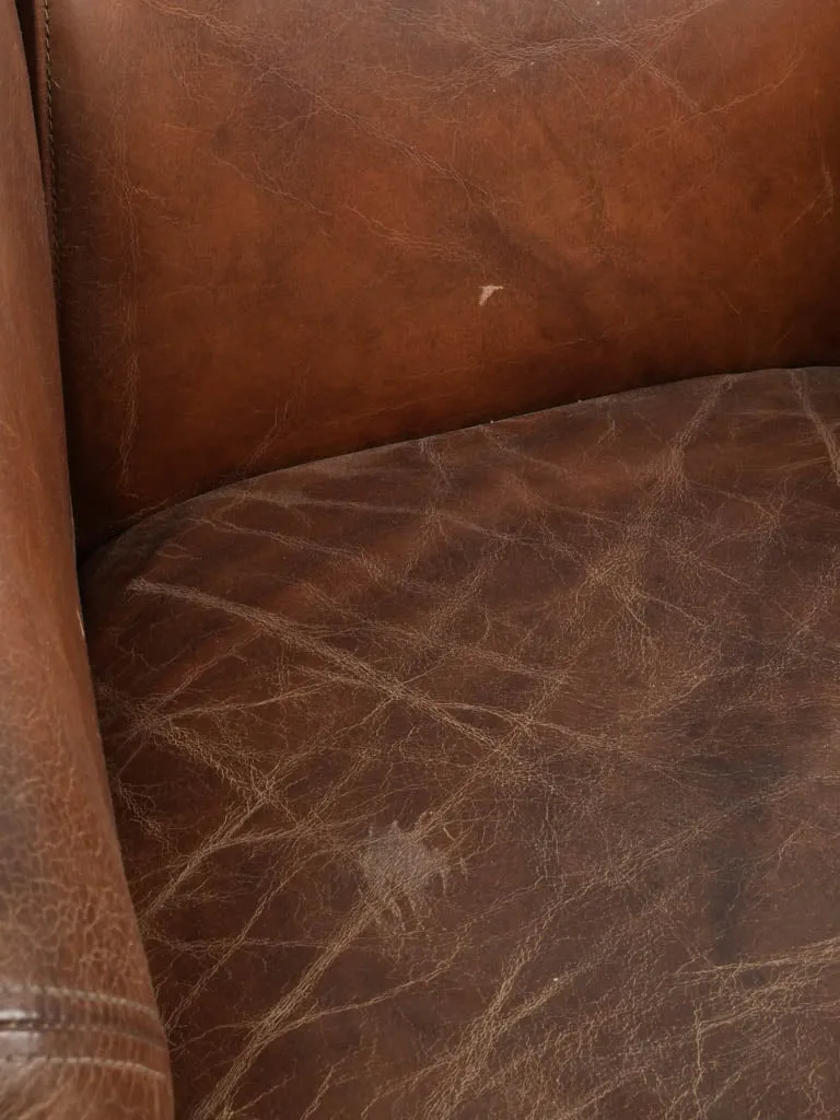 Pair of Vintage French Leather Club Chairs - Chocolate Brown