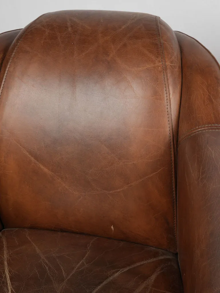 Pair of Vintage French Leather Club Chairs - Chocolate Brown