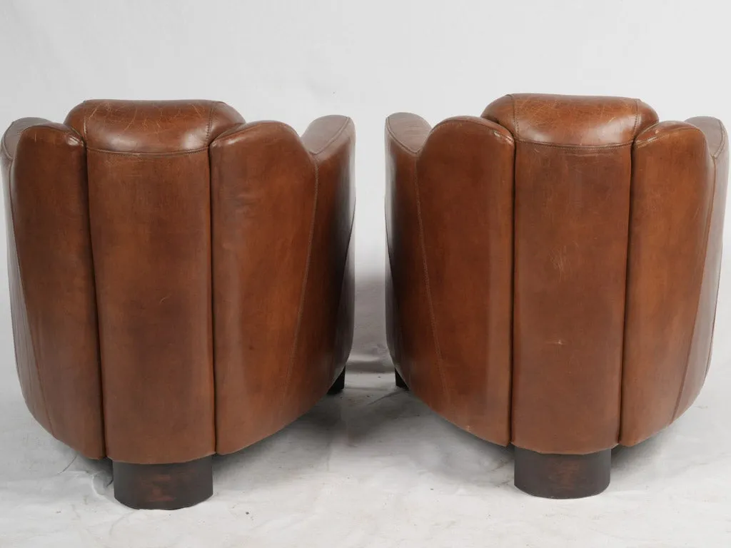 Pair of Vintage French Leather Club Chairs - Chocolate Brown