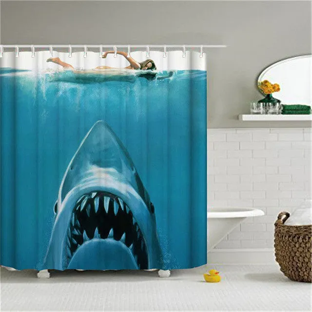 Polyester Shower Curtain Bathroom Decor Home Decorations Seabed Fish / Summer Beach / Violin / Wolf Howl / White Shark