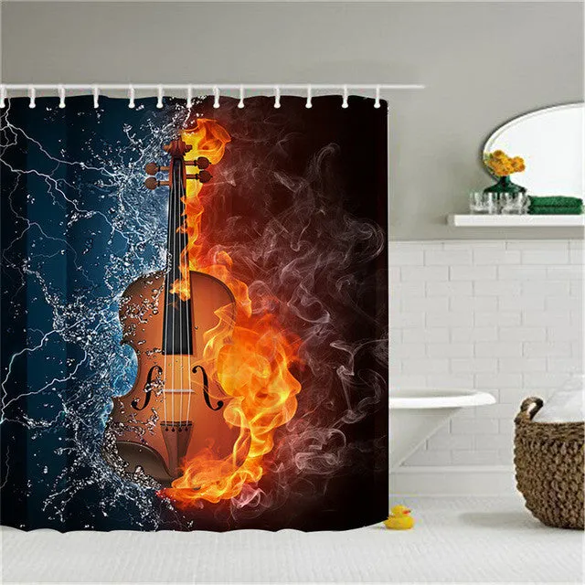 Polyester Shower Curtain Bathroom Decor Home Decorations Seabed Fish / Summer Beach / Violin / Wolf Howl / White Shark