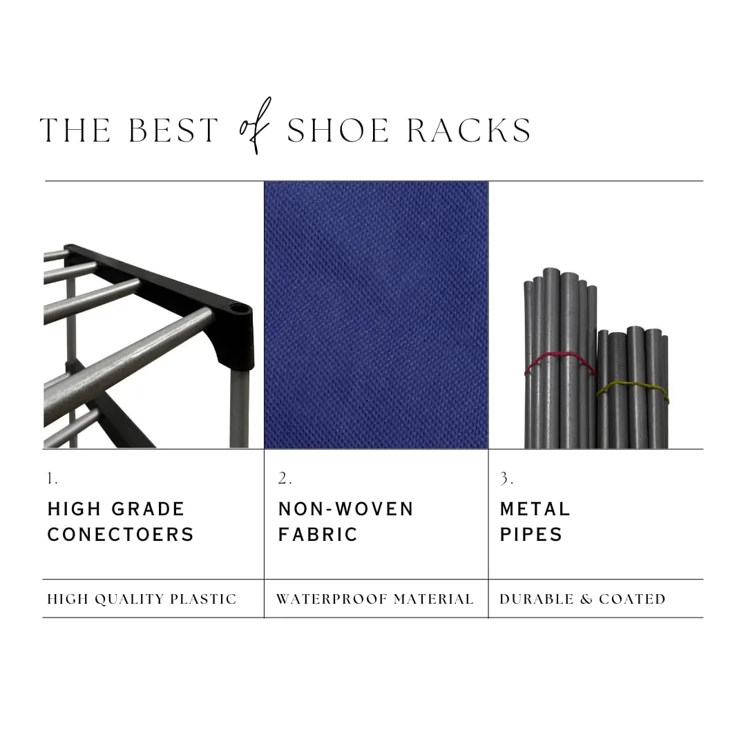 RAXON WORLD® - Multipurpose Collapsible 12 Layers Metal Shoe Rack, Dustproof Shoe Organizer, Almirah for Clothes, Shoes at Home & Office (Dark Blue)