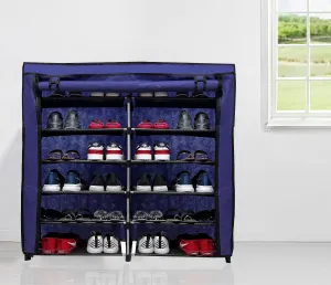 RAXON WORLD® - Multipurpose Collapsible 12 Layers Metal Shoe Rack, Dustproof Shoe Organizer, Almirah for Clothes, Shoes at Home & Office (Dark Blue)