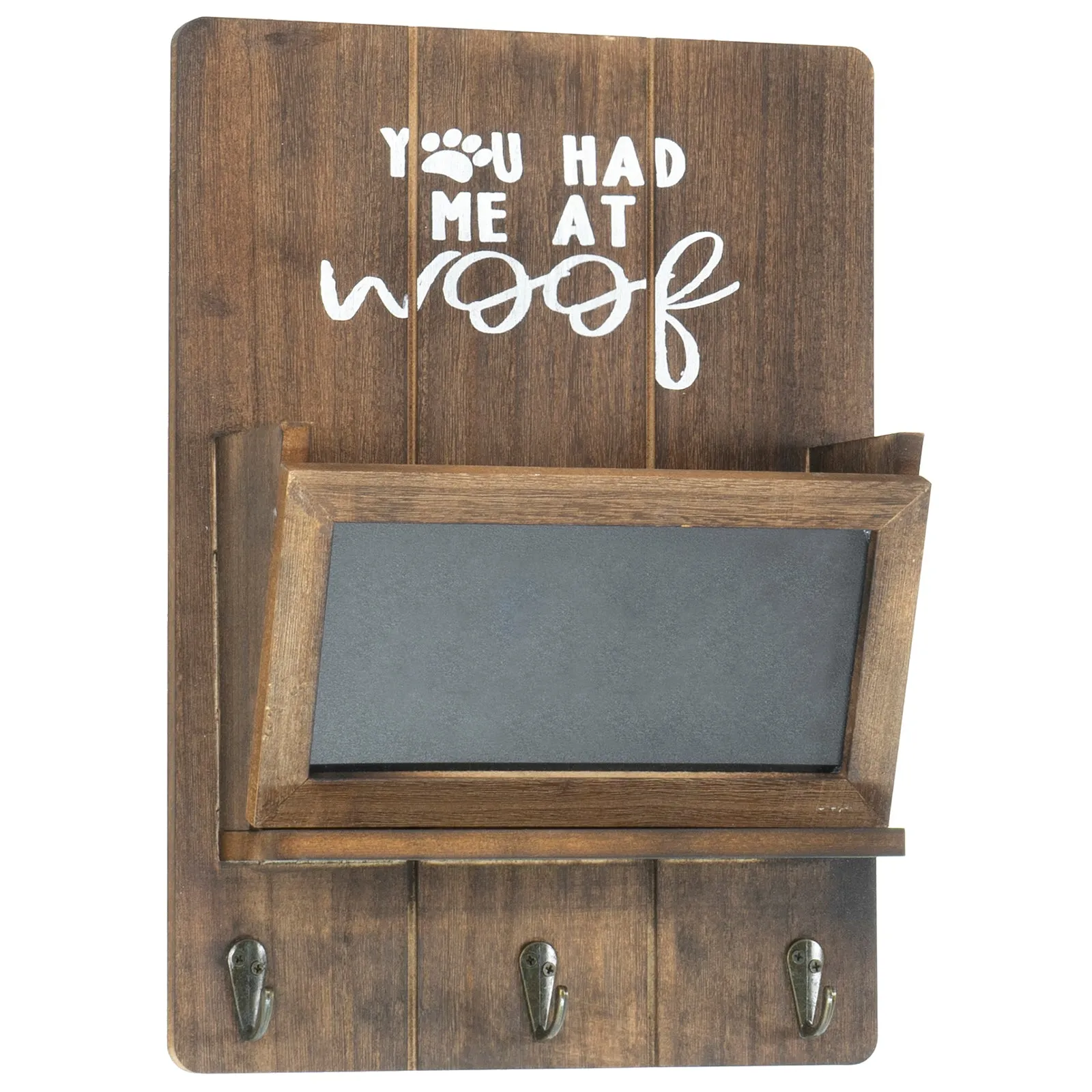 Red Co. 10” x 14” Wooden Wall Key Holder with 3 Metal Hooks and Chalkboard Shelf – You Had Me at Woof