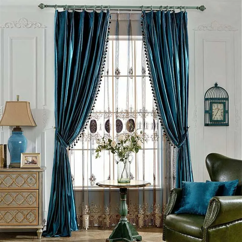 Rémy Luxury European Blackout Tassel Velvet Curtains - Blue