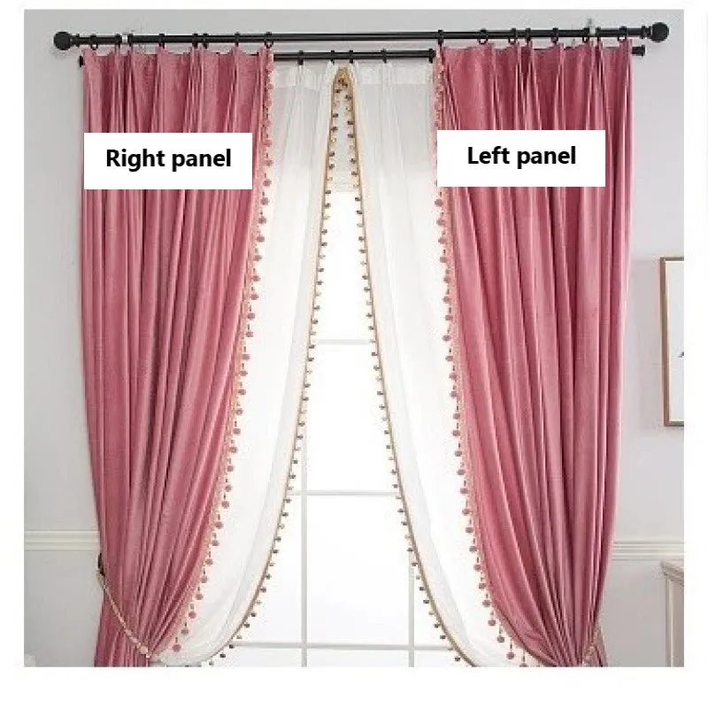 Rémy Luxury European Pompom Lace Velvet Curtains - Pink