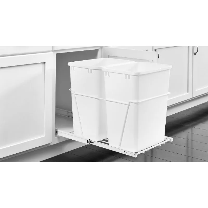 RV Series White Bottom-Mount Double Waste Container Pull-Out Organizer (14.38" x 22" x 19.25")