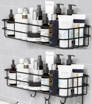 SaleOn Wall Rack for Bathroom and Kitchen (Set of 2), Bathroom Shelf with Hook, Self Adhesive Wall Storage Organizer, Metal Rack for Kitchen and Bathroom, Racks for Storage