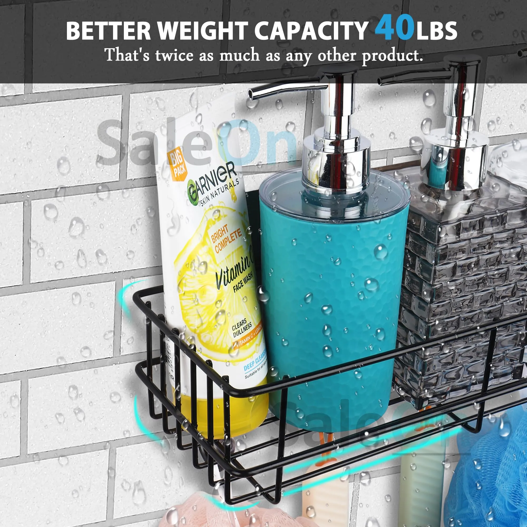 SaleOn Wall Rack for Bathroom and Kitchen (Set of 2), Bathroom Shelf with Hook, Self Adhesive Wall Storage Organizer, Metal Rack for Kitchen and Bathroom, Racks for Storage