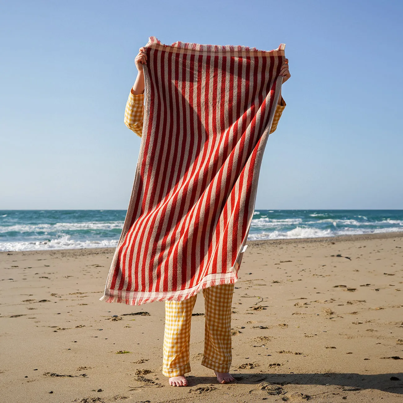 Sandstone Red Pembroke Stripe Cotton Towels